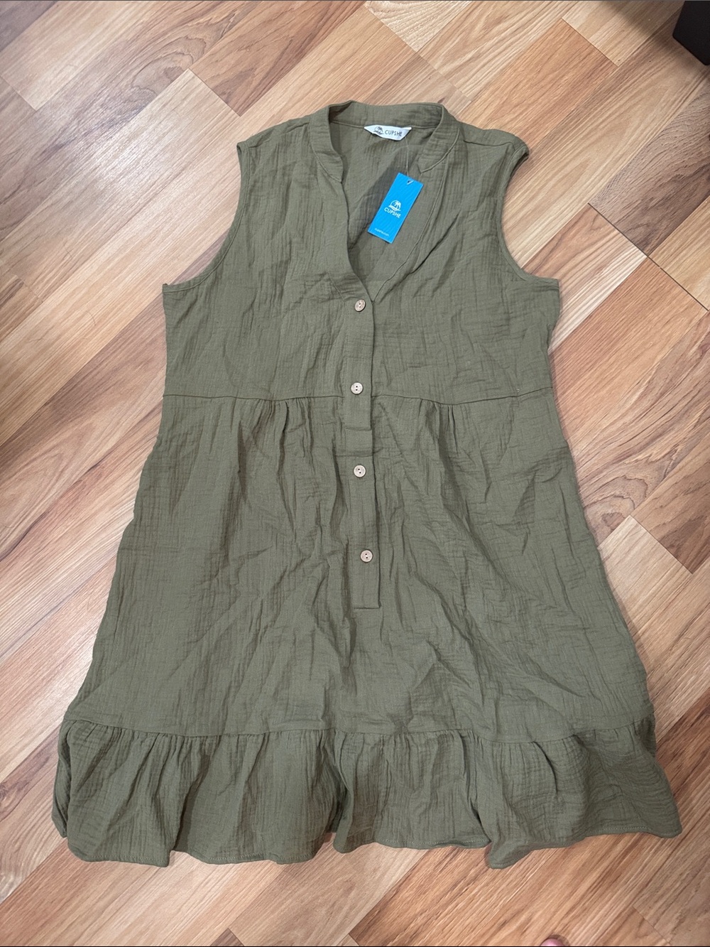 Cupshe Olive Green Sleeveless Button-Front Ruffle Mini Dress